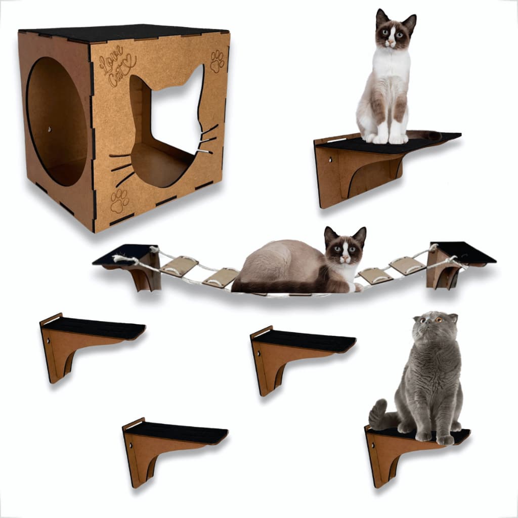 Kit Gato Peças Playground Gatos Com Poste Arranhador 30cm Rede Cama Circuito Gato