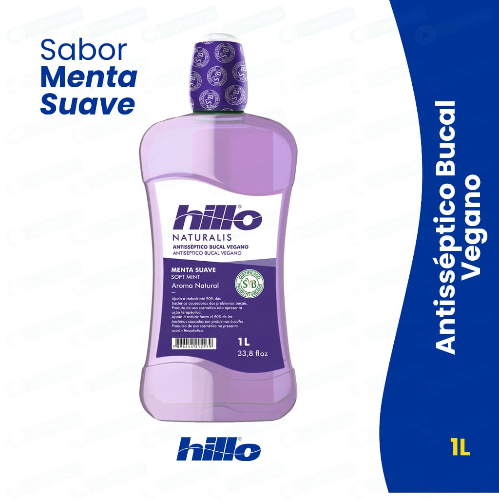 Enxaguante Bucal Vegano Menta Suave 1Litro Hillo - Antisséptico Bucal
