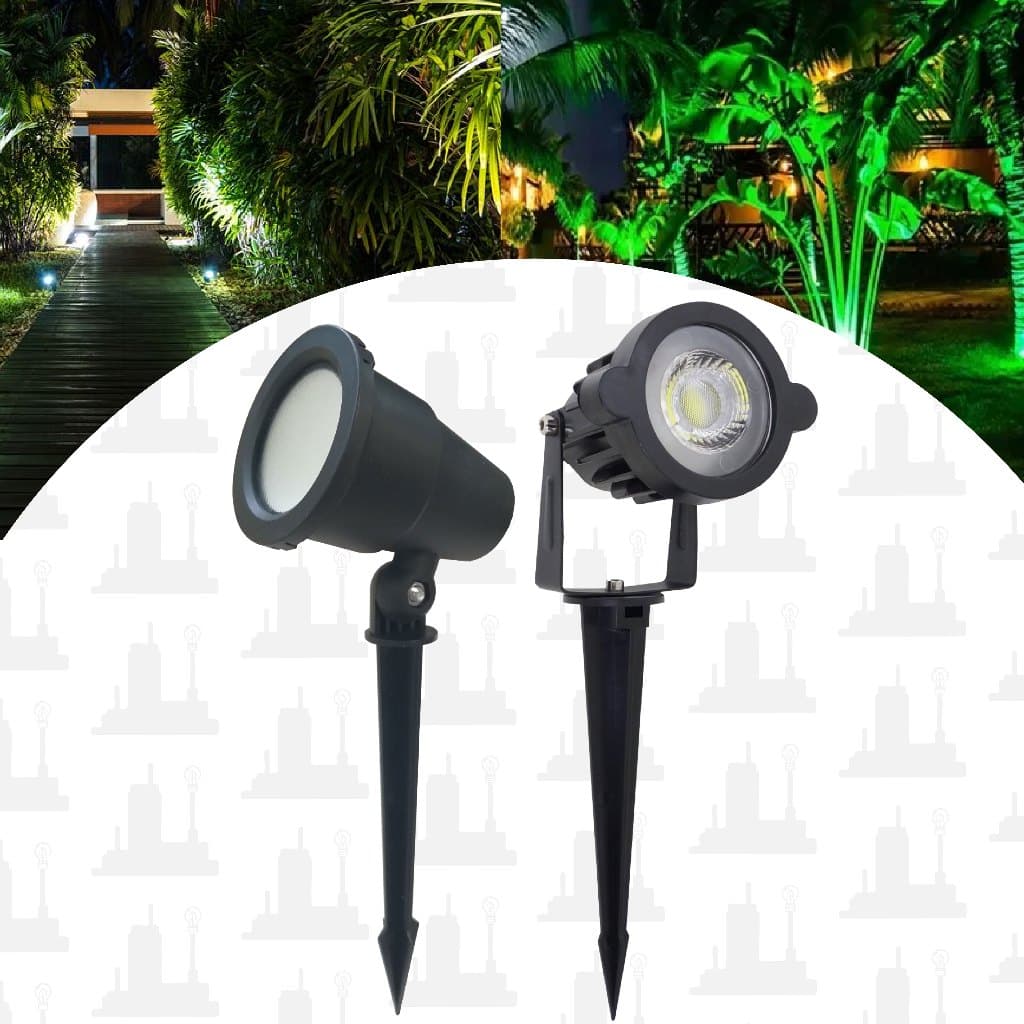 kit 3un Luminaria Espeto Aluminio Led Para Jardim 5w Bivolt Branco quente frio Verde  LED FACTORY