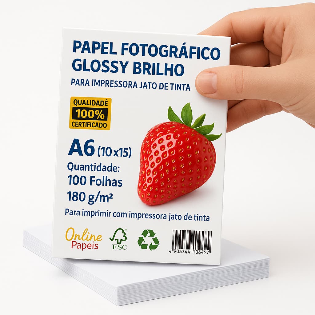 Papel Fotográfico 180G Tamanho 10x15 A6 Premium 100 Folhas