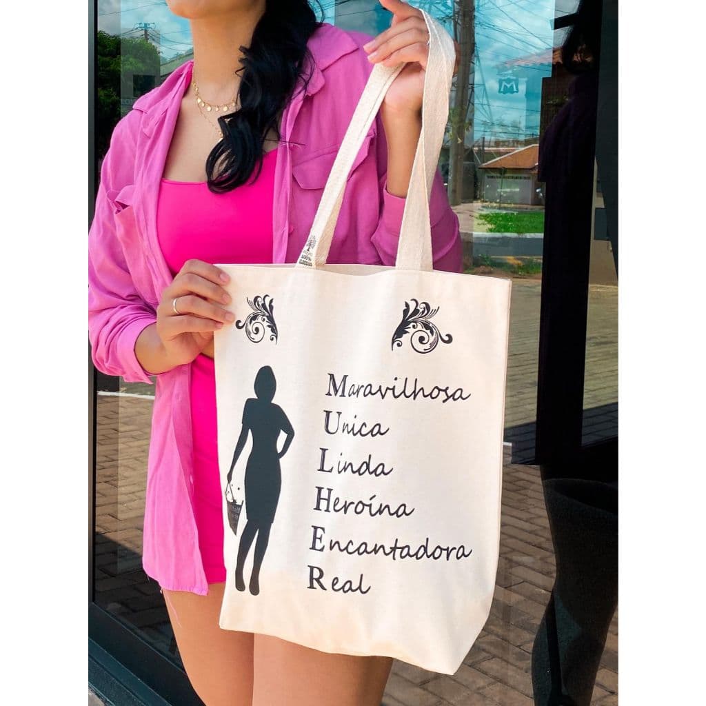 Ecobag Desenho Mulher De Bolsa Algodão Cru Sacola 35x40x10 Feminina Praia Férias Verão SK