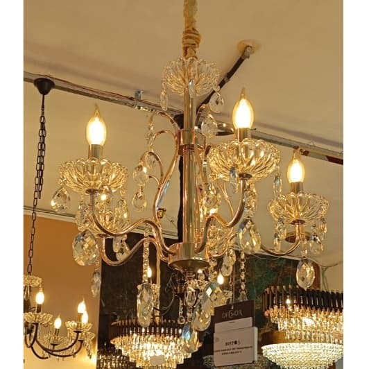 LUSTRE CRISTAL 5 BRAÇOS DOURADO BIVOLT (NÃO ACOMPANHA LÂMPADAS)