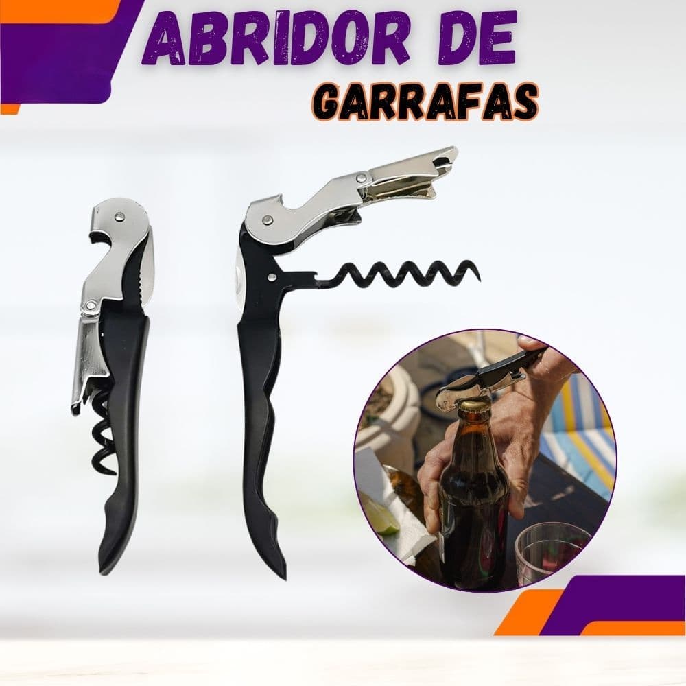 Abridor de Garrafas Vinho Articulado Prático Metal Preto Saca Rolhas