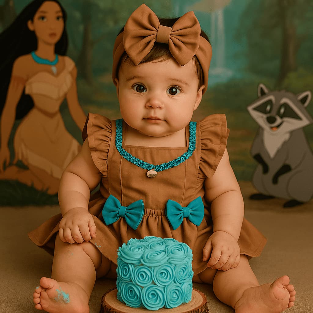 Jardineira Saia Pocahontas Princesa Mesversário Com Laço De Cabelo Fofo Smash The Cake Mini Diva New
