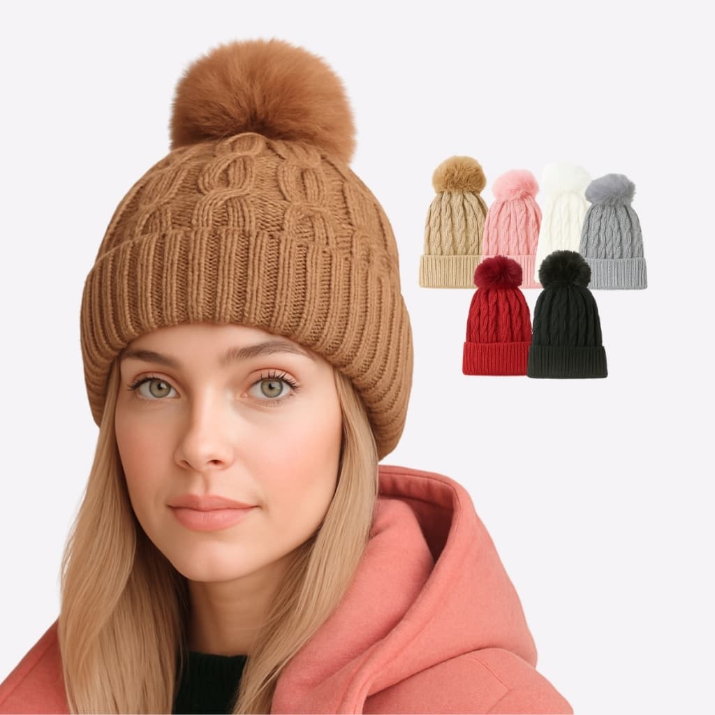 Kit 12 Touca Feminina de Frio De Lã com PomPom Gorro Feminino Frio Inverno