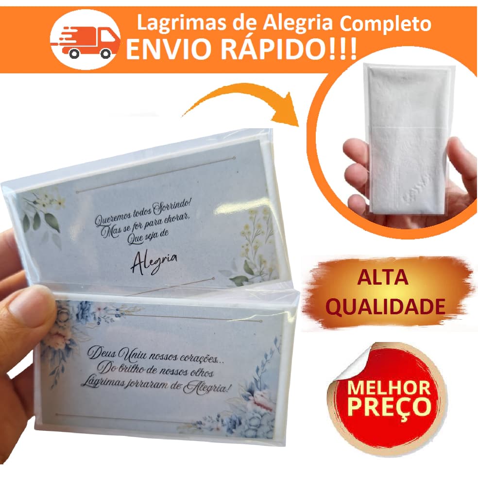 Kit Completo Lenços Lágrimas De Alegria Para Casamento ( Saquinhos+ Lenços + Tag)