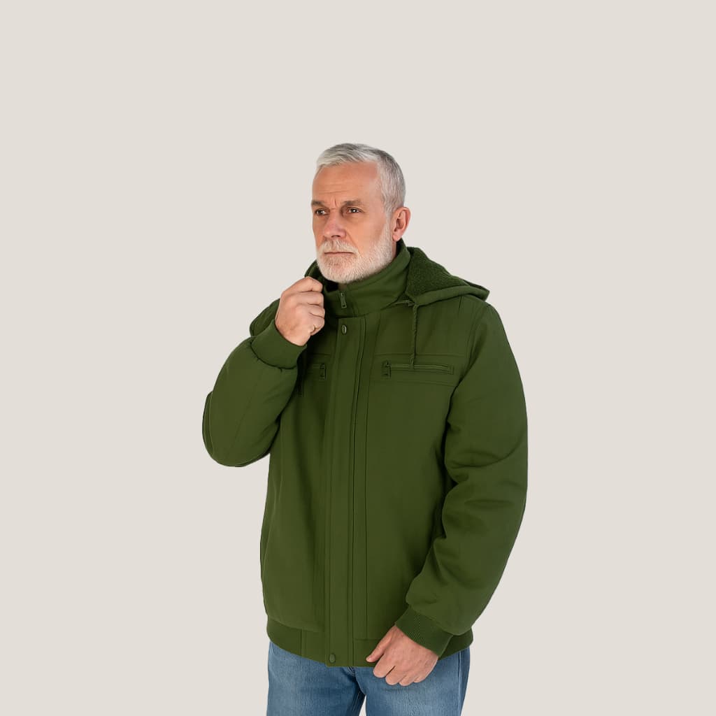 Jaqueta Masculina Sarja Com Capuz Forrada Peluciada Frio Verde Militar