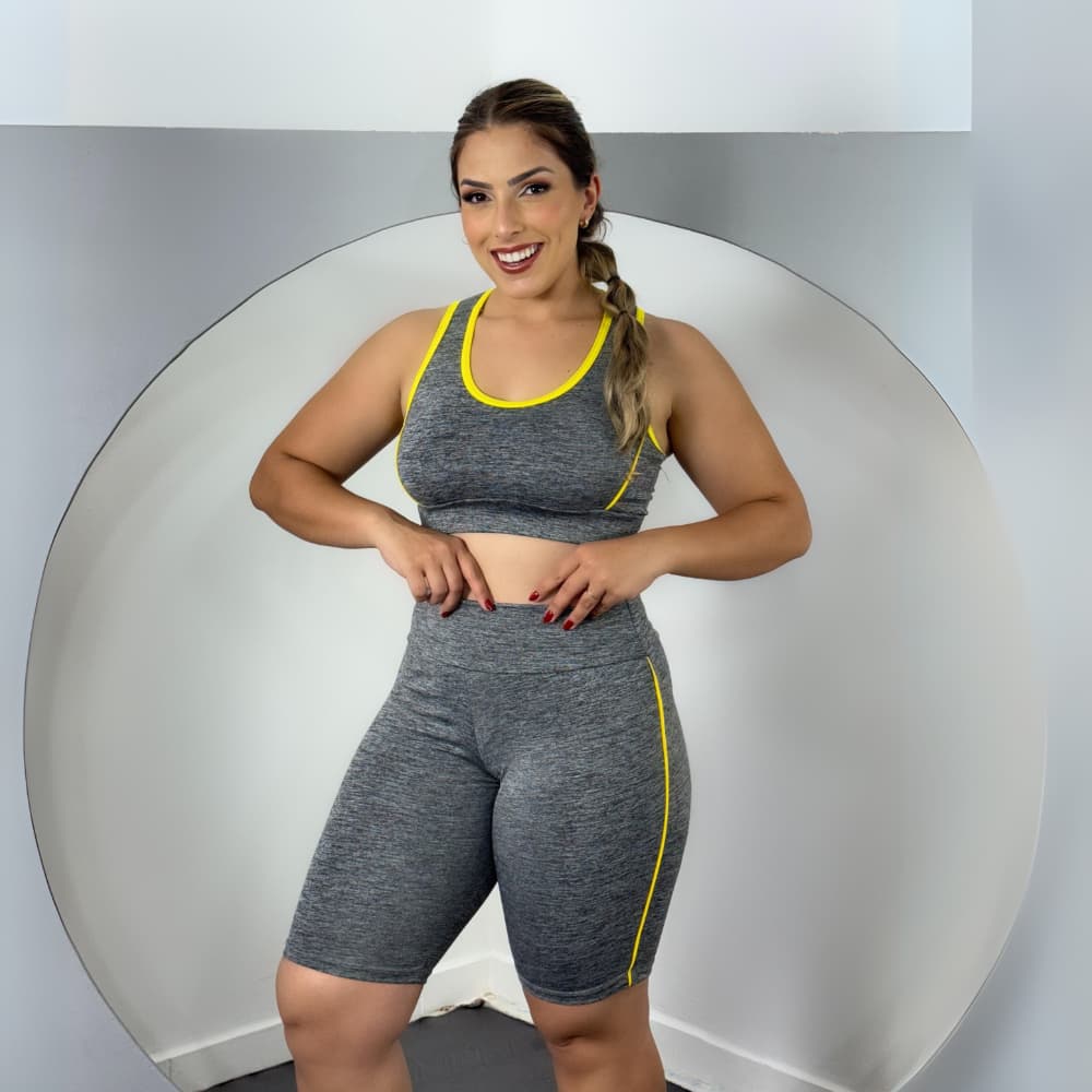 Conjunto Fitness Bermuda Ciclista + Top academia feminino treino Suplex premium