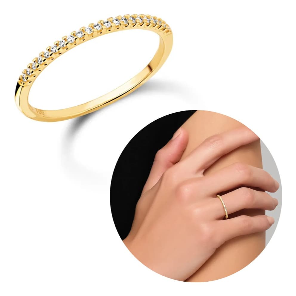 Aparador meia aliança cravejado com zircônia cristal banhado a ouro 18K