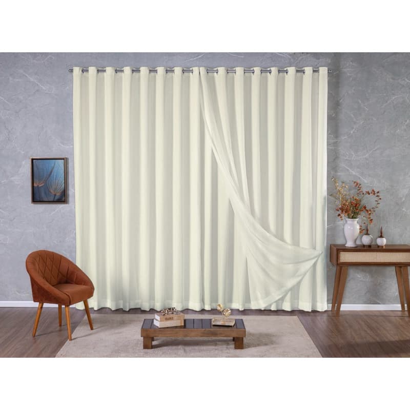 Cortina Voil Gaze de Linho 8,00 x 2,30/2,40/2,50/2,60/2,70/2,80 c/ Forro Microfibra