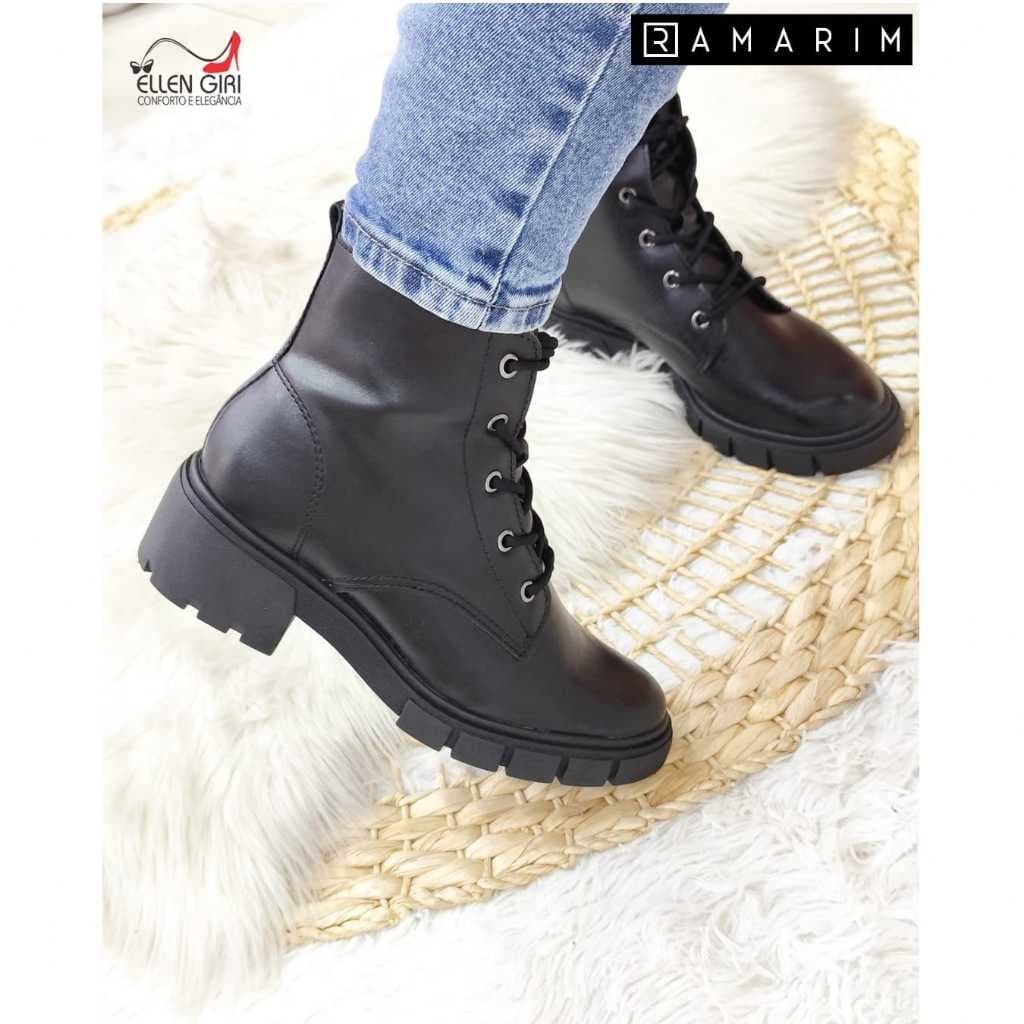 Bota Feminina RAMARIM Com Cadarço Sola Tratorada 4,5 cm