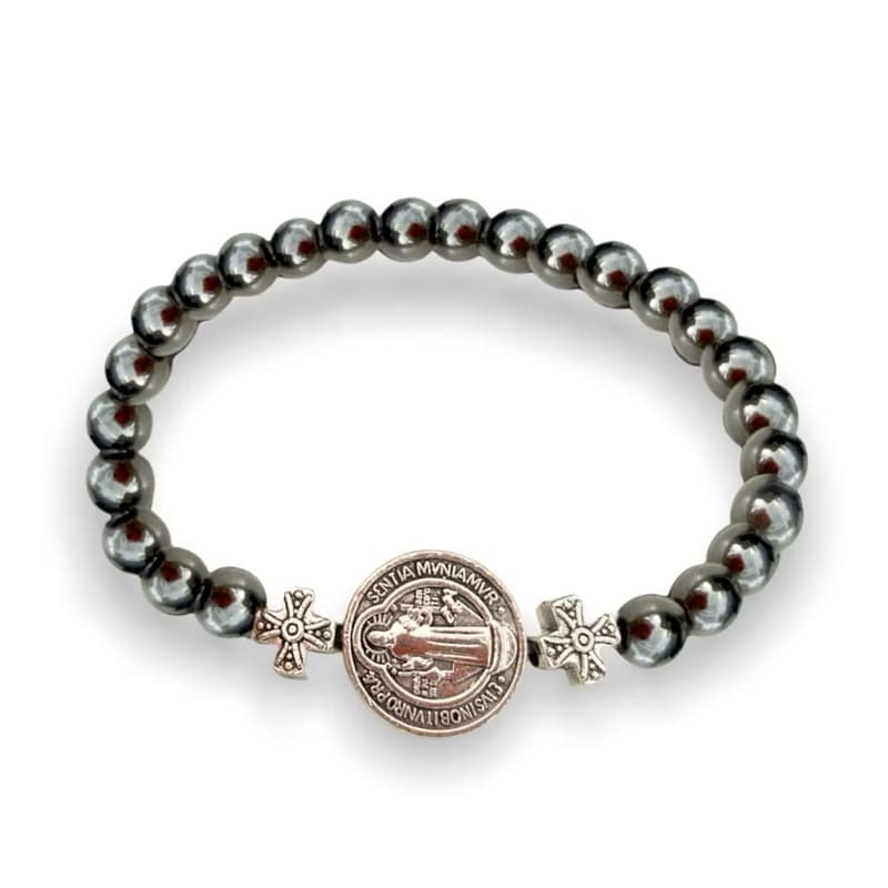 Pulseira Hematita Medalha De São Bento