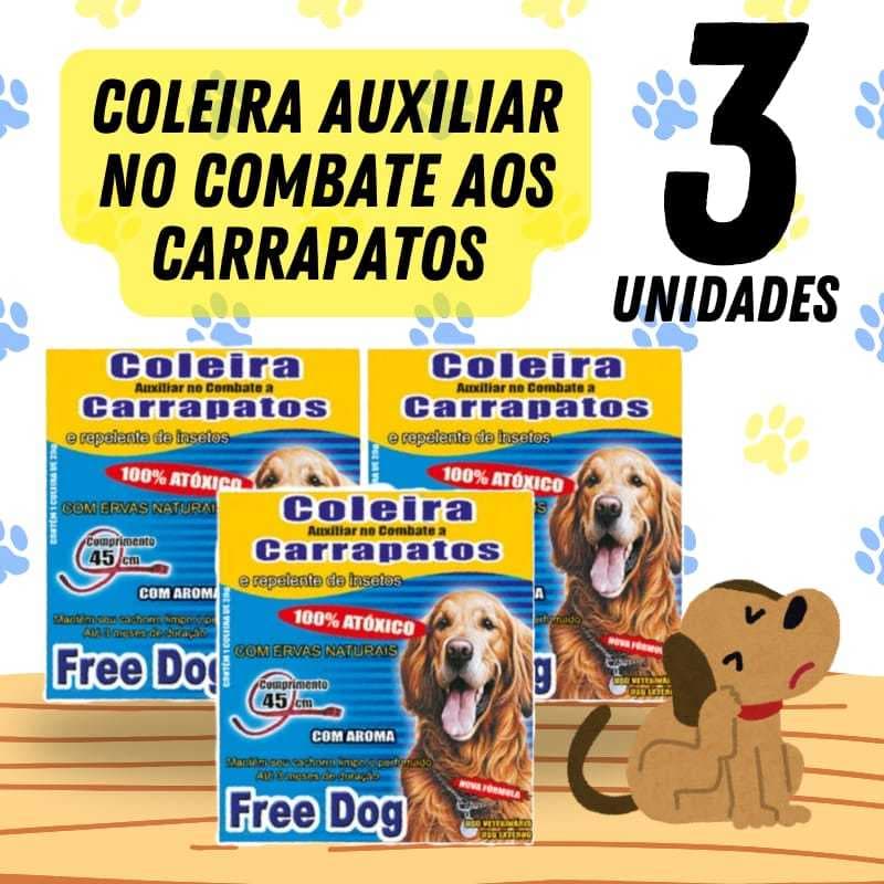 3UN Coleira Carrapato Cachorro Gato Anti Pulgas Free Para Seu Pet
