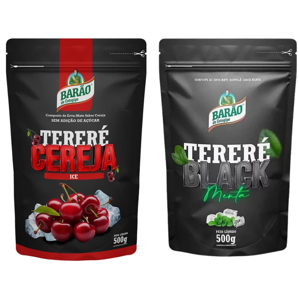 Kit 2 Erva Mate Tereré Menta Black Cereja Ice Barão 500g Cada