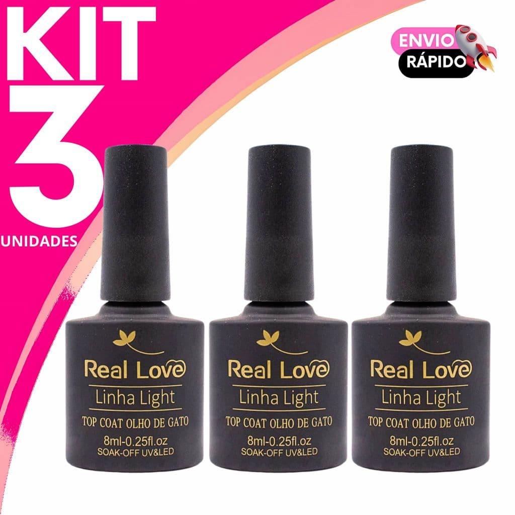 Top Coat Olho de Gato Real Love Linha Light – Efeito Magnético Brilho Intenso Unhas