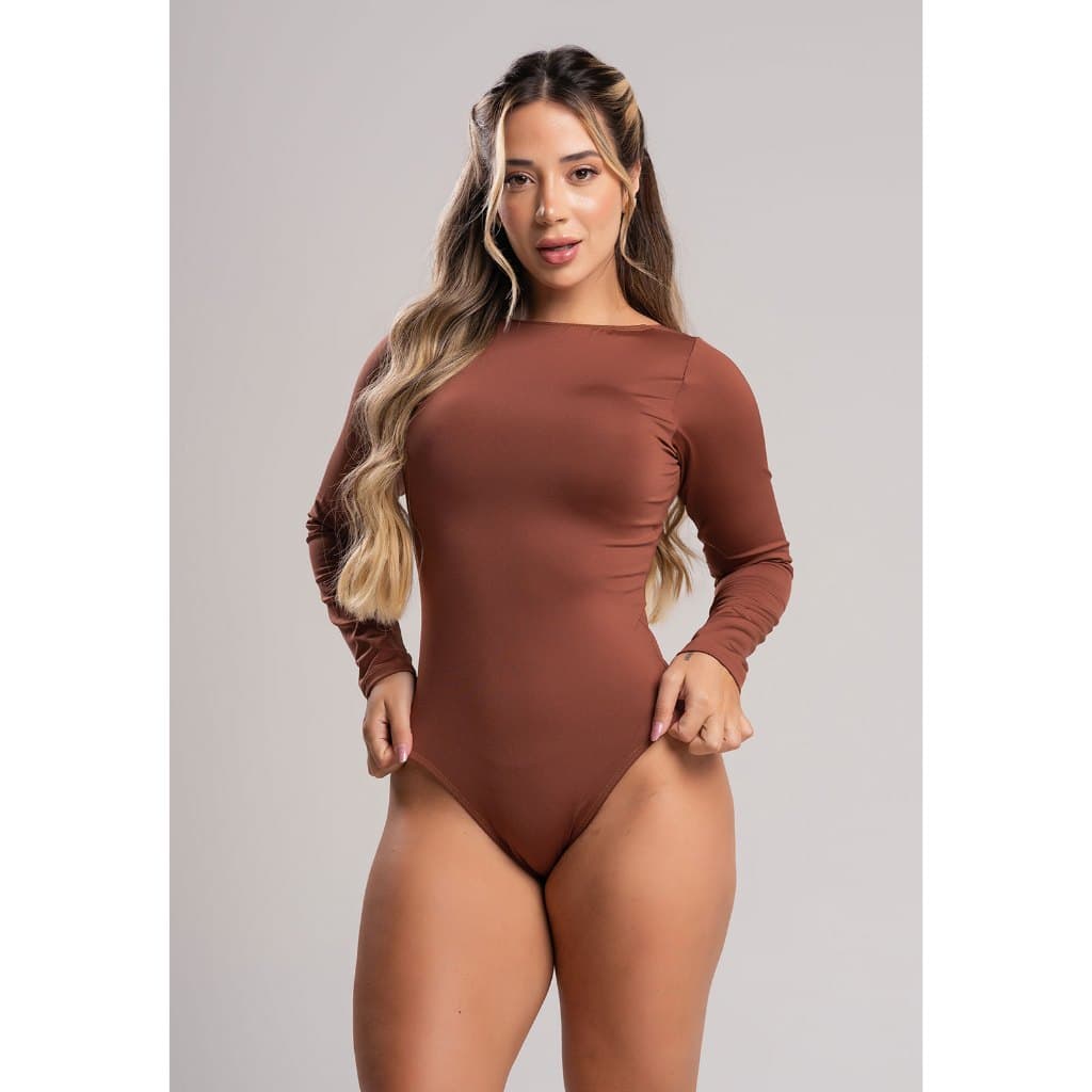 Body Feminino Collant Manga Longa Costa Nua Decote Blusa Mvb Modas