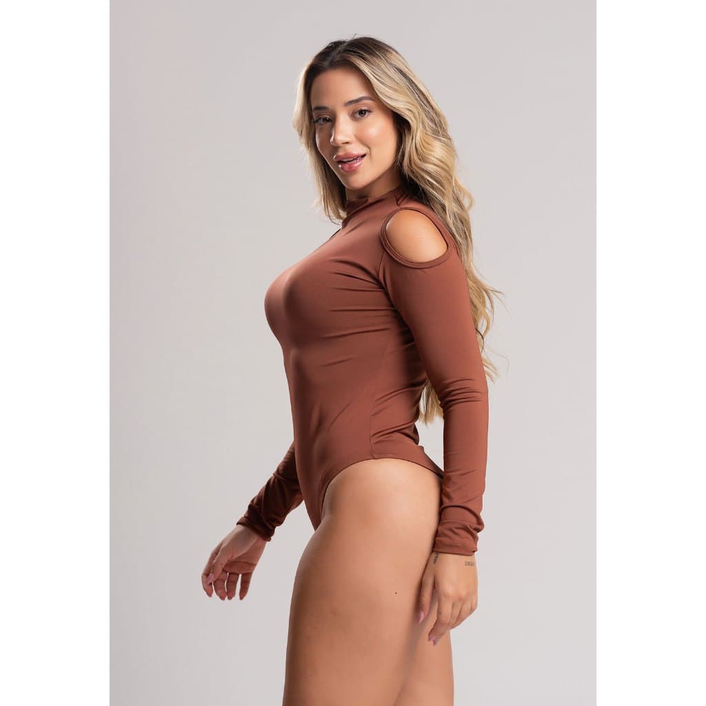 Body Feminino Manga Longa Gola Alta Blusa Ombro Mvb Modas