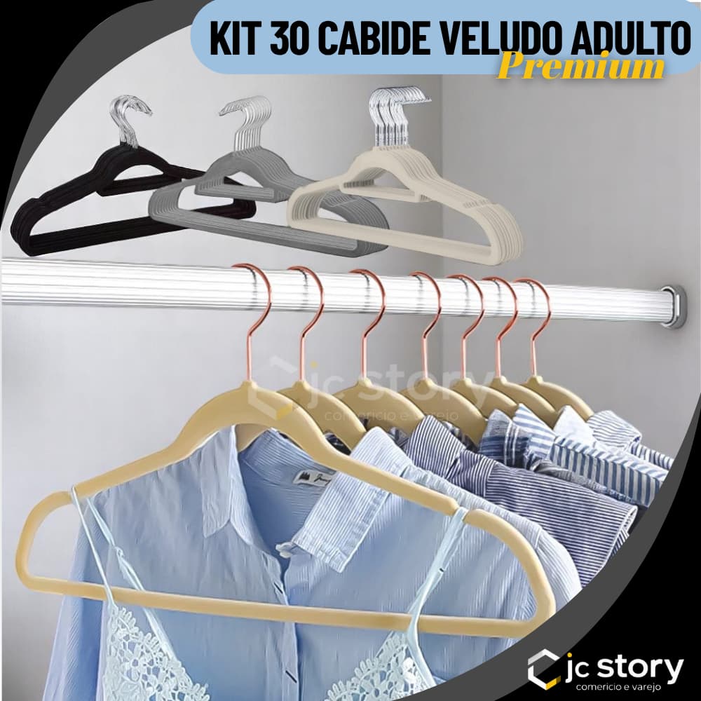 Kit Cabides Veludo Para Roupas Adulto 30 Unidades Fino Resistente não escorrega closet roupeiro