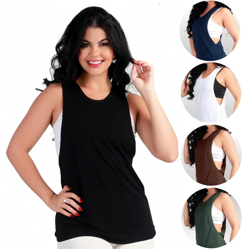 Camiseta Regata Corte a Laser Cavada Feminina
