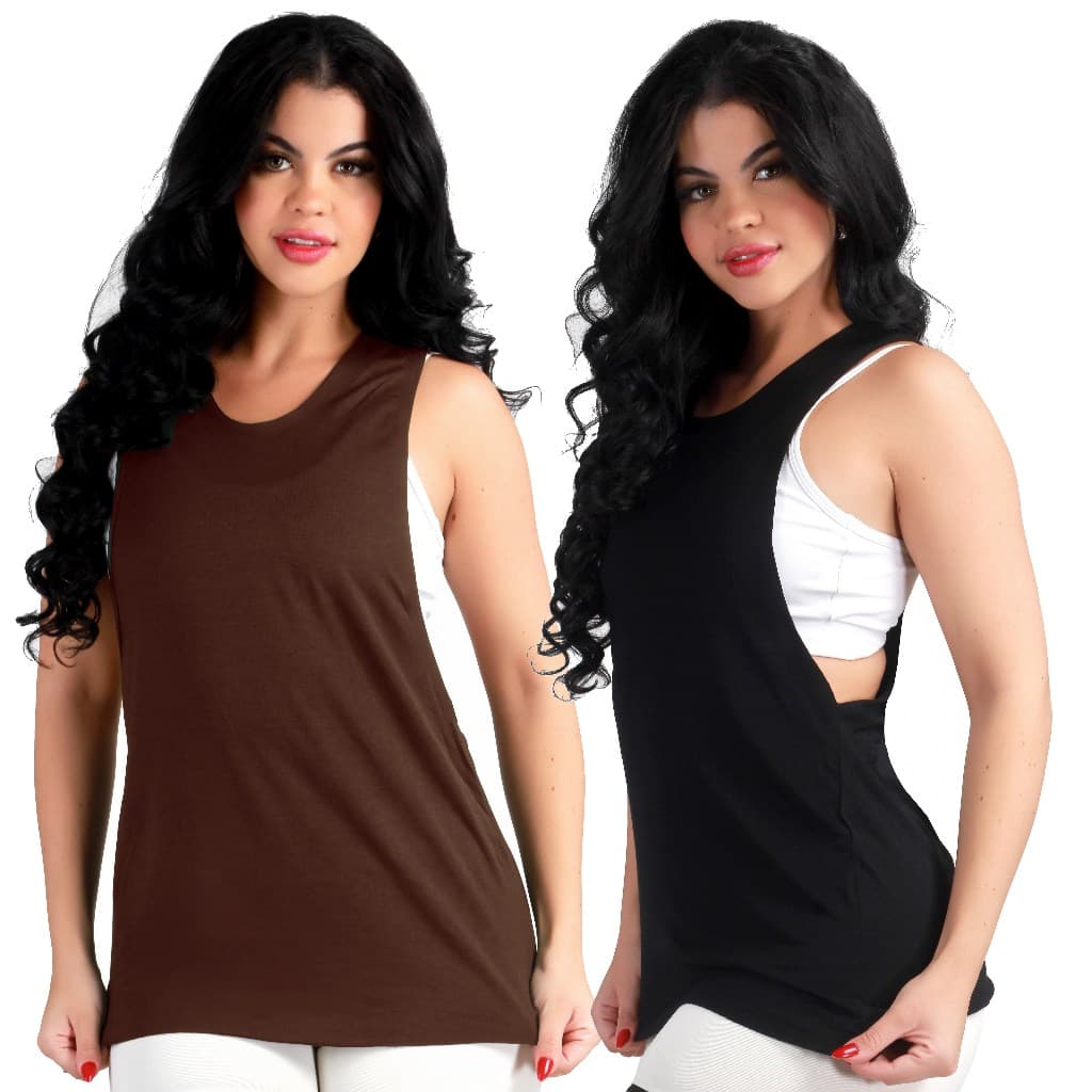 Kit 2 Blusa Camiseta Regata Fitness Cavada Academia Feminina Academia