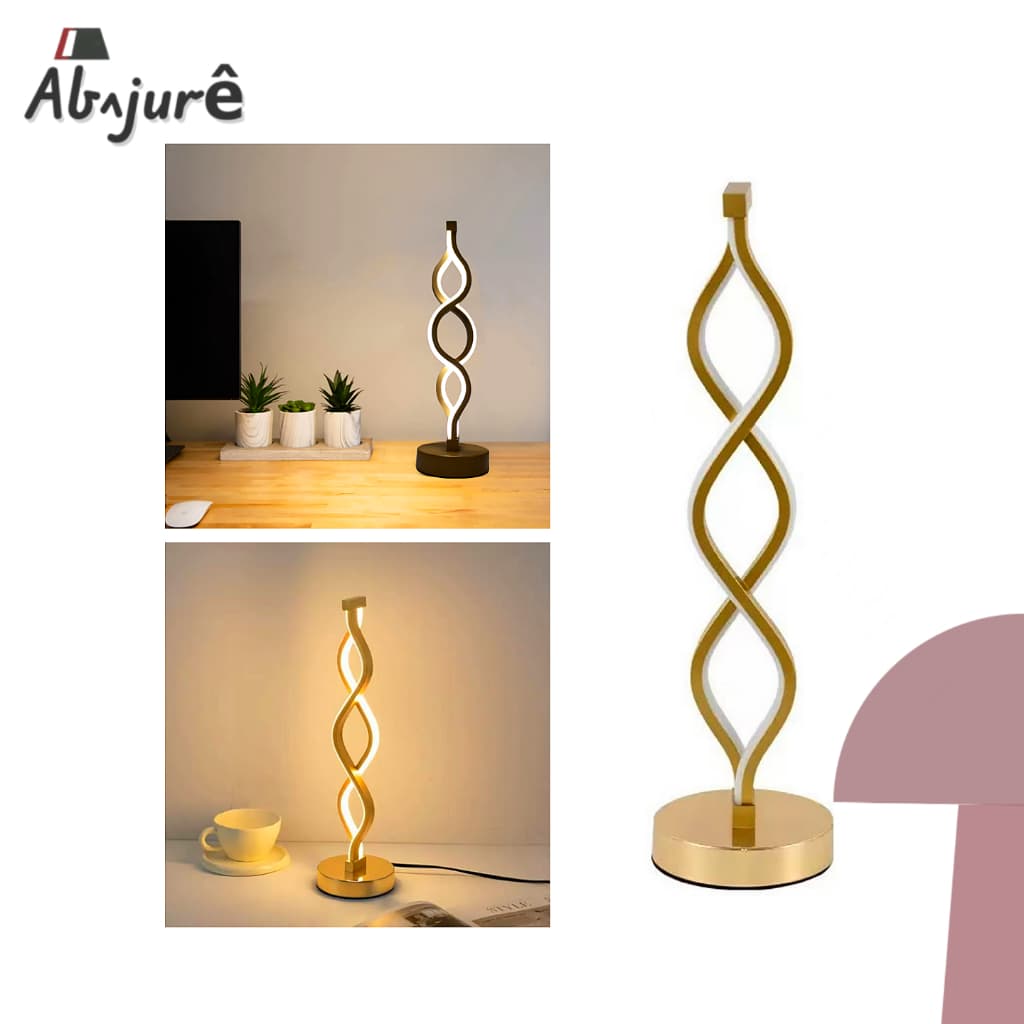 Abajur De Mesa Luminária De Mesa Estudar Escritório Cacebeira Luz Noturna Moderna Led Dourado Preto