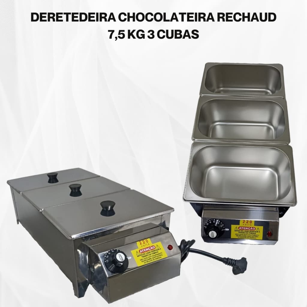 MOLHEIRA ELÉTRICA 127V PARA CACHORRO QUENTE BANHO MARIA 7,5 KG 3 CUBAS INOX