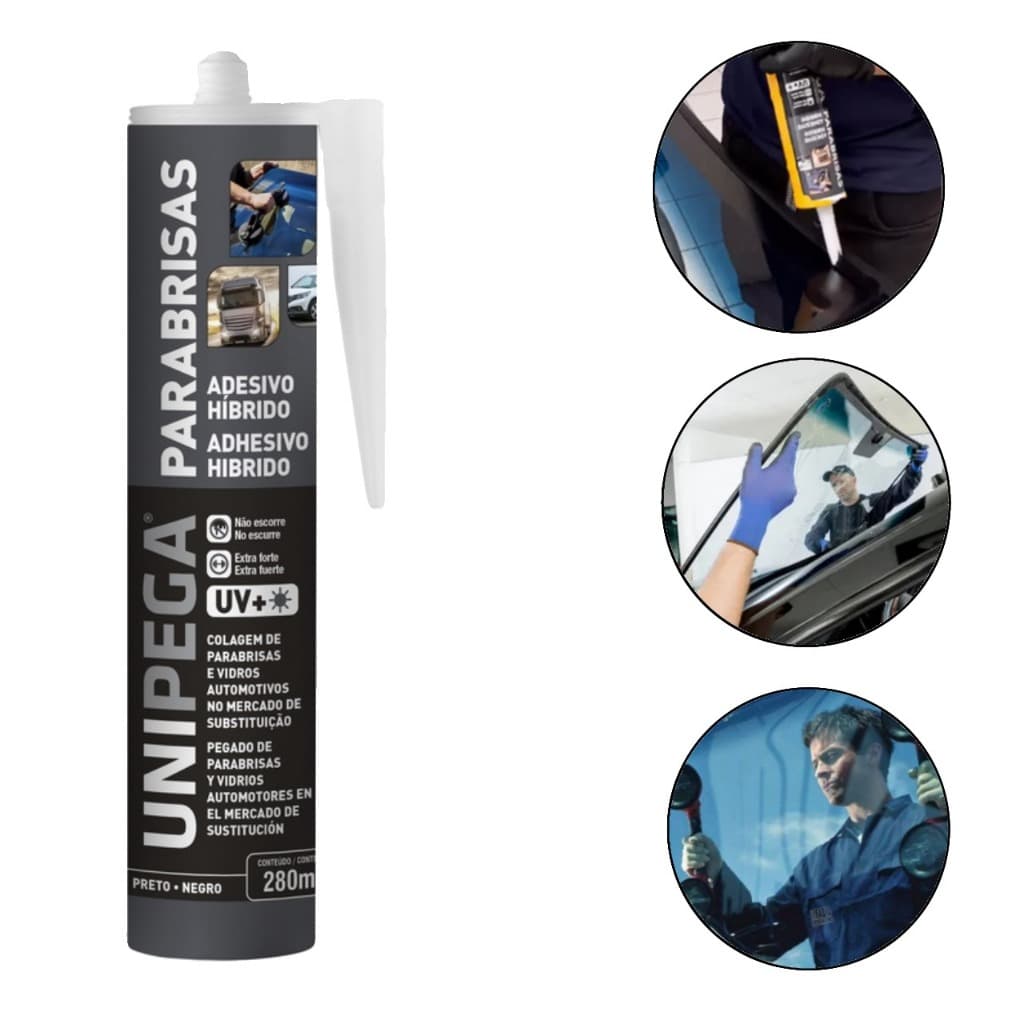 Cola Parabrisas e Vidros 400g Fixação Unipega Vidros Automotivos Alta Aderência Preto Proteção UV+