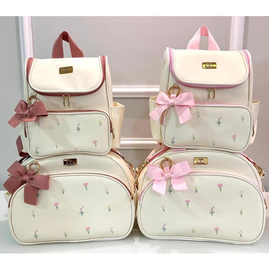 Kit Bolsa Maternidade e Mochila de bebe Luxo MARANATA FLOR Impermeável Enxoval Premium