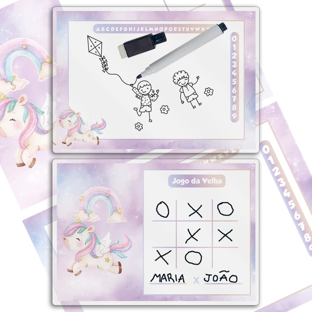 Kit 30 Lousas Mágica Com Caneta Com Apagador Lembrancinhas Festas Infantil UNICORNIO BAYB Aquarela