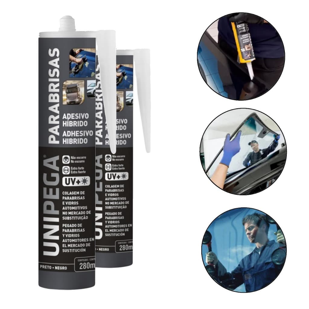 Kit 2 Cola Parabrisas 400g Fixação Unipega Vidros Automotivos Alta Aderência Preto Proteção UV+