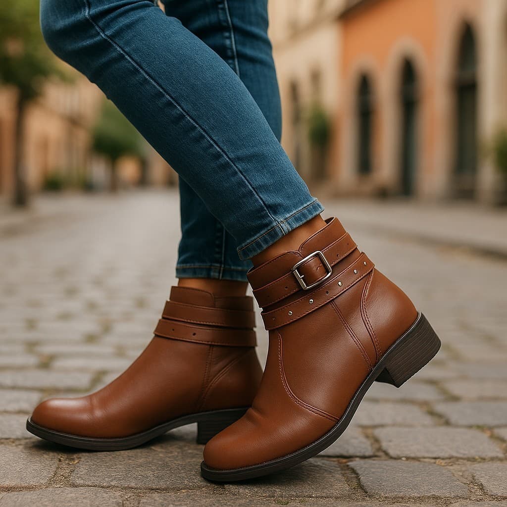Bota Feminina Cano Médio com Fivela Ajustável Estilosa em Sintético do 33 ao 40