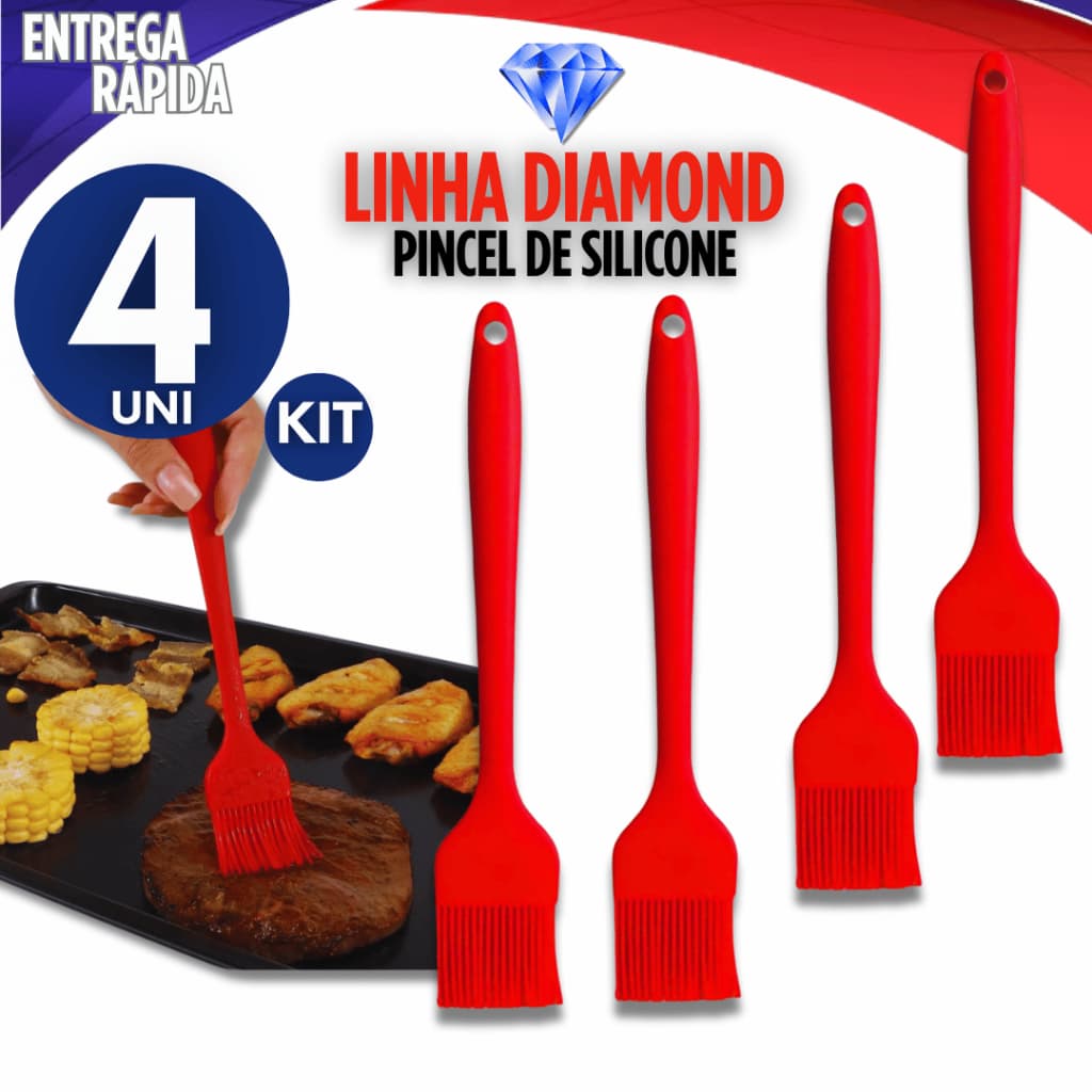 Kit 4 Pincel de Silicone Utensílio Para Confeitaria e Culinária 25,2 cm Kit Qualidade Garantida Variáveis utilidades