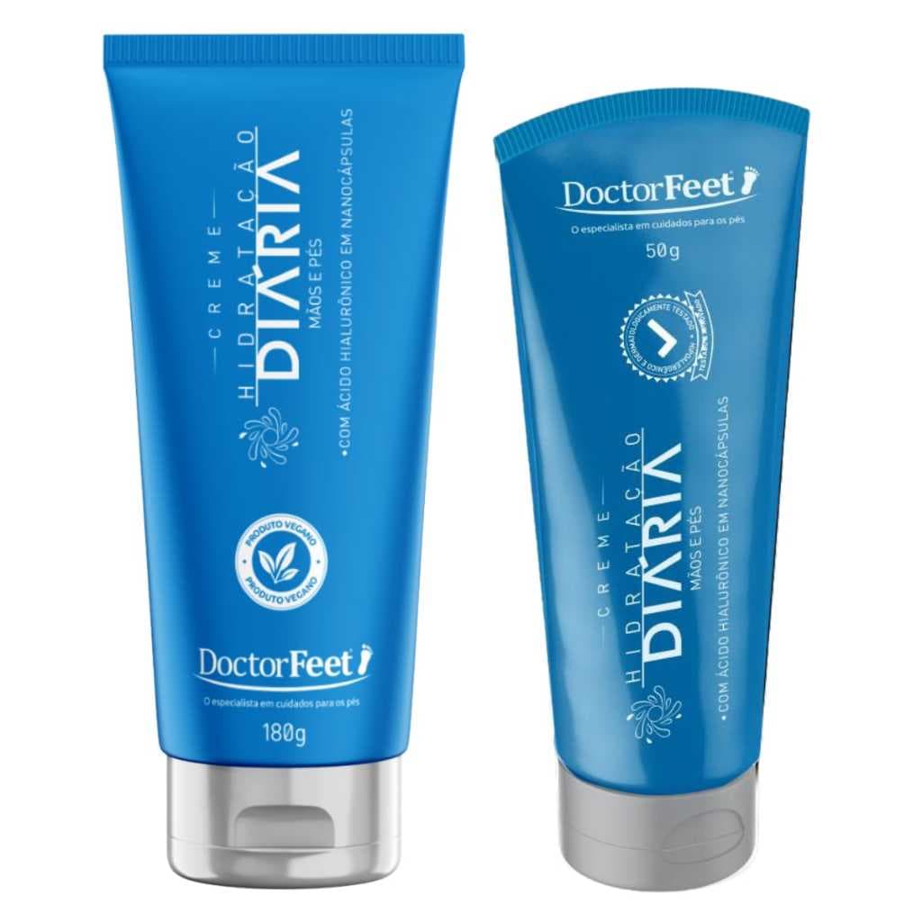 Bisnaga Creme Hidratação Diária Mãos e Pés Doctor Feet 180g ou 50g - Ácido Hialurônico Nanocápsulas Podologia