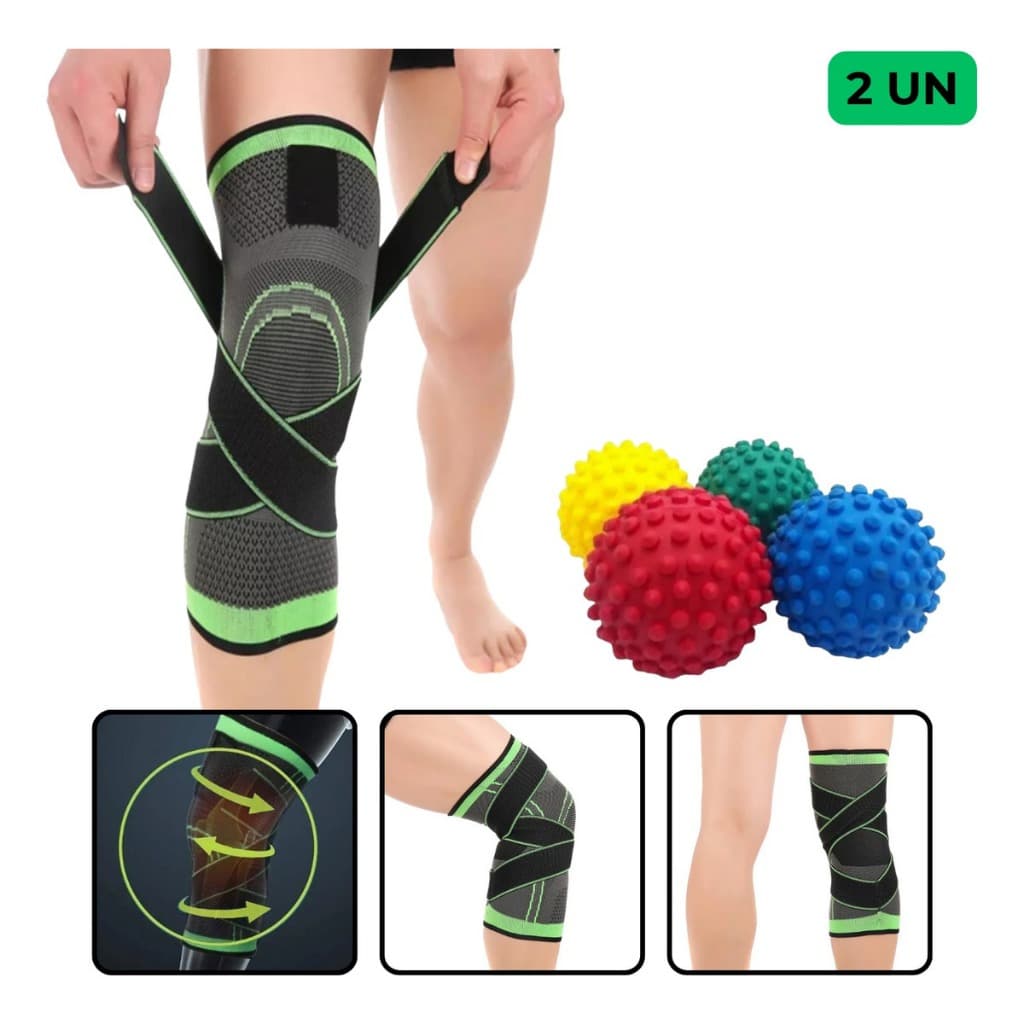 Kit 2 Joelheiras Ajustável Esportes + Bolinha Massagem