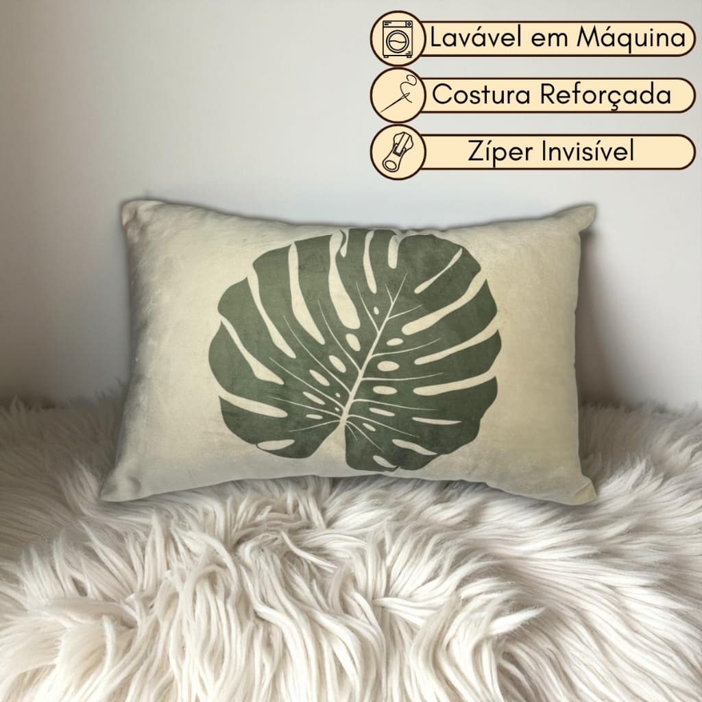 Capa de Almofada Baguete 50x30 cm – Veludo com Estampa Elegante | Zíper Removível