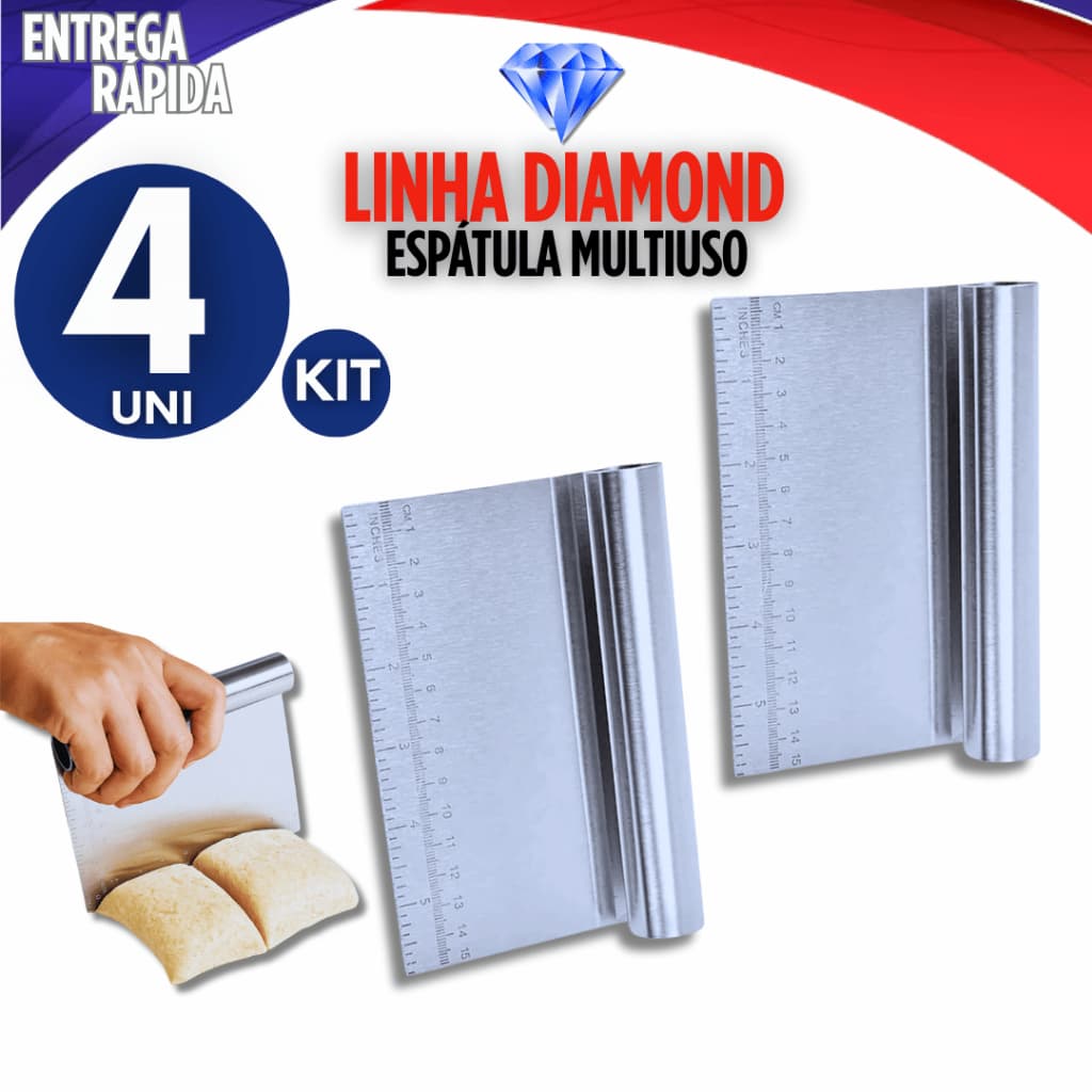 Conjunto 4 Espátula Para Massas Com Régua  Aço Inox Confeiteiro Alisador Bolo multiuso