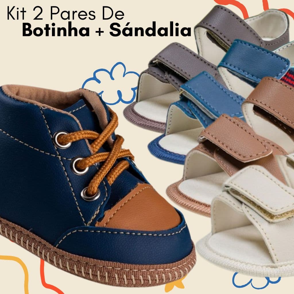 Kit 2 Pares Botinha Masculina + Sandália Infantil Menino Vários Modelos Promoção Original
