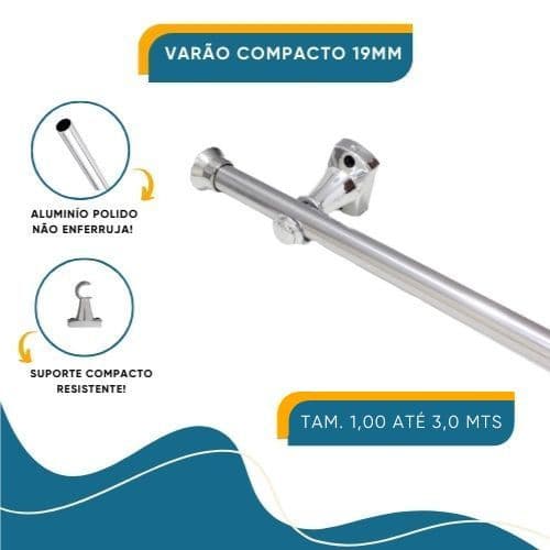Varão para Cortina 19mm Cromado Compacto Tamanhos Variados