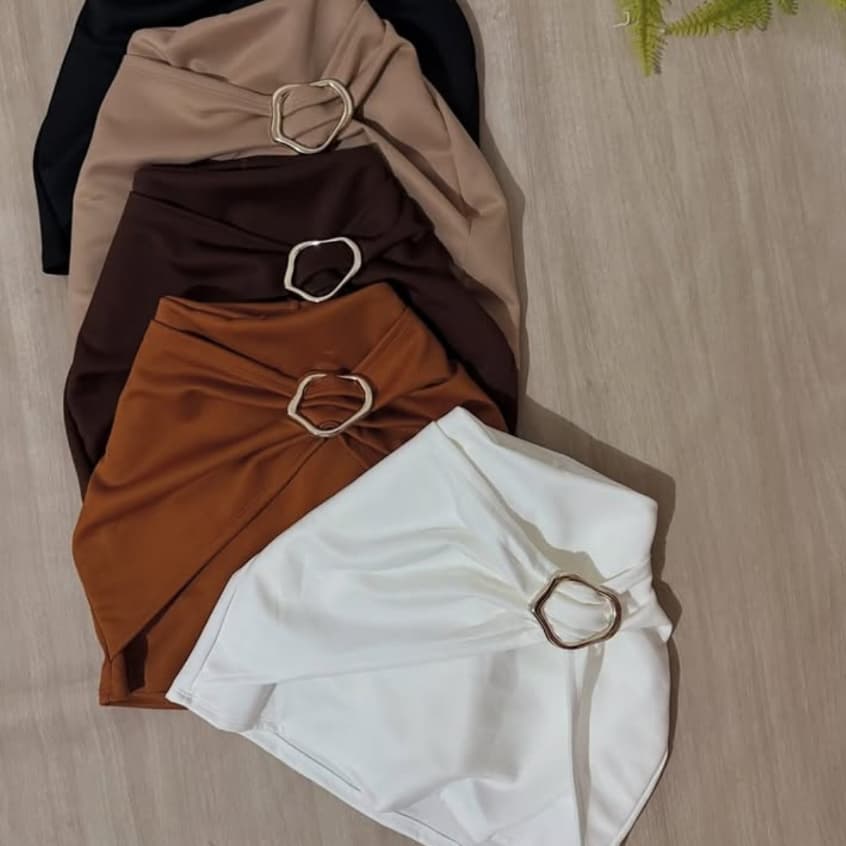 Short saia alfaiataria feminino cintura alta Neoprene  fivela orgânica tendência 2026 verão promoção