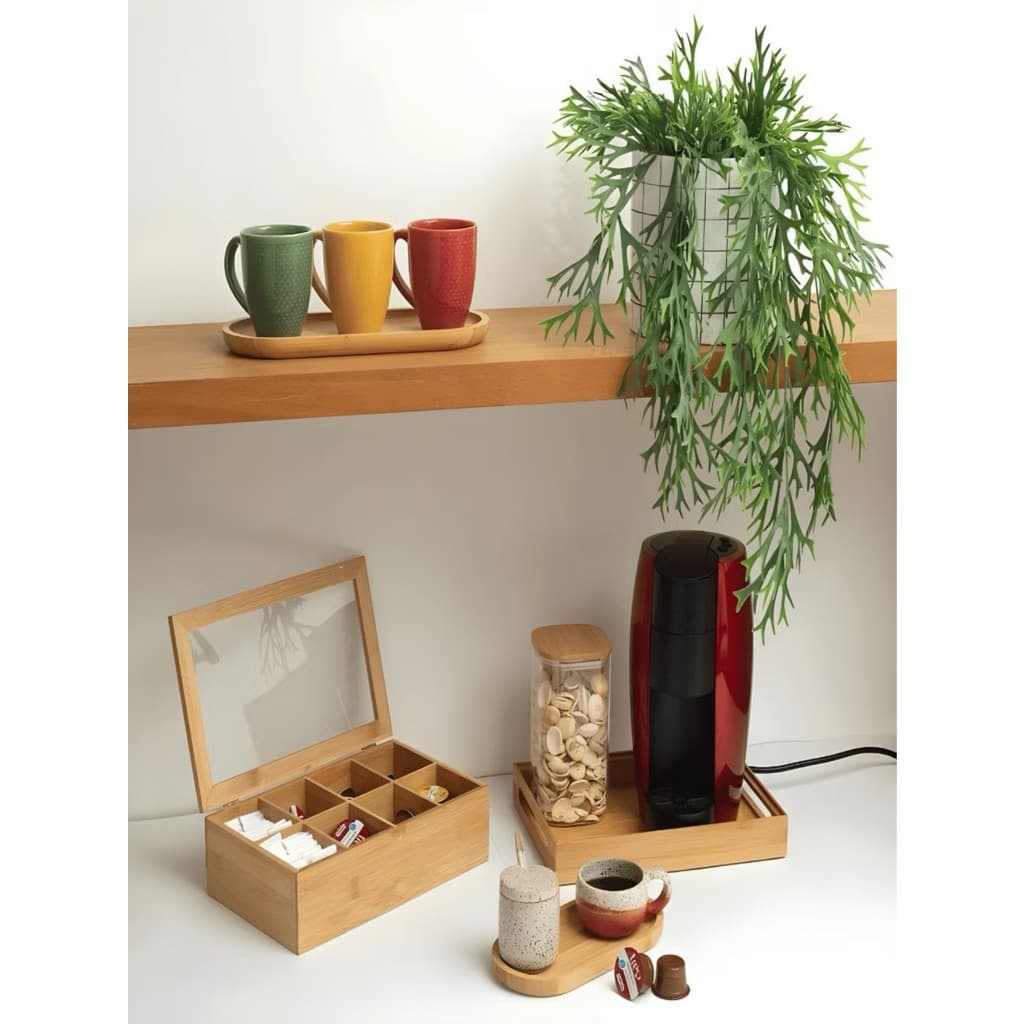 Caixa Multiuso Com 6/ 8 Divisór De Bambu Organizadora Café Chá 24x16x7/30x20x7 cm