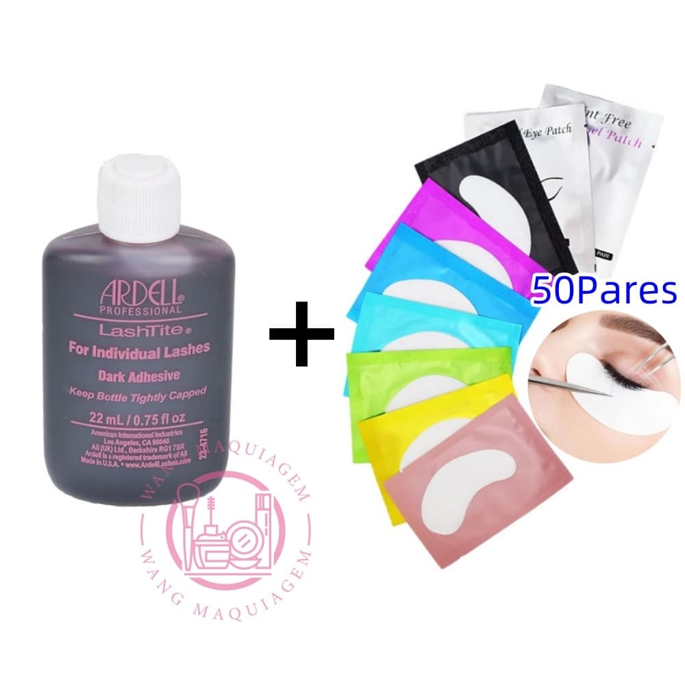 Cola Para Cílios Ardell Lashtite 22ml + 50 Pares Adesivo Gel Pad Protetor