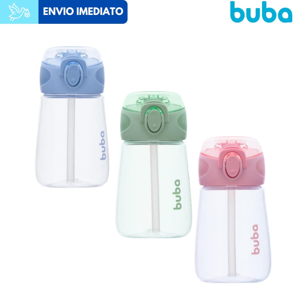 Garrafinha Infantil Garrafa Tritan Canudo Silicone Trava Alça Buba Resistente à Mancha