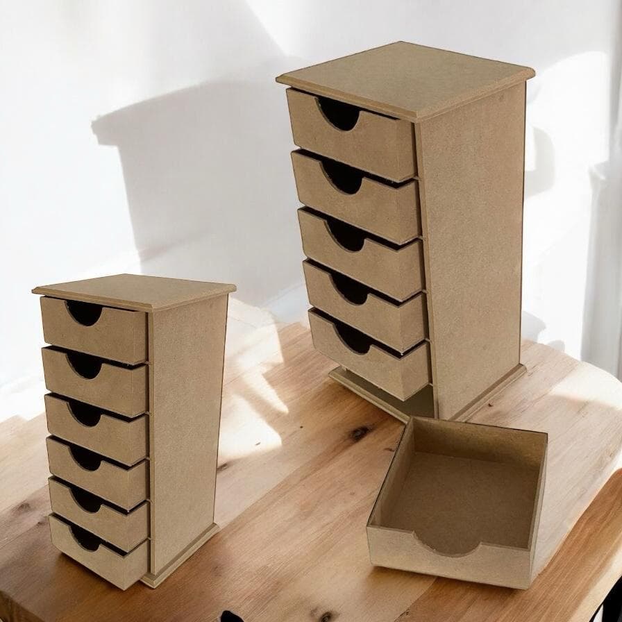 Porta jóias maquiagem organizador gaveteiro tamanho G 6 gavetas meia lua MDF cru