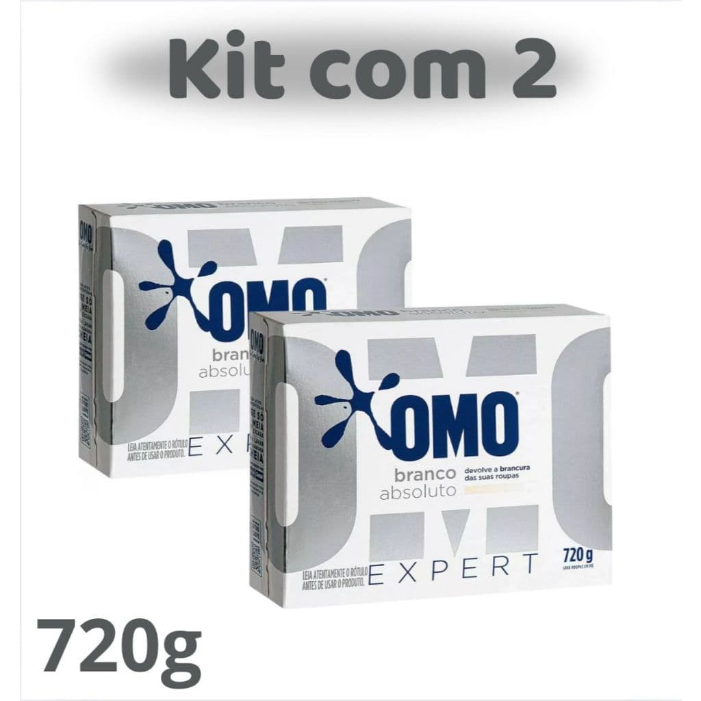 Sabão em pó OMO Expert Branco Absoluto 720g  kit com 2 unidade Lava Roupa lavanderia tira mancha