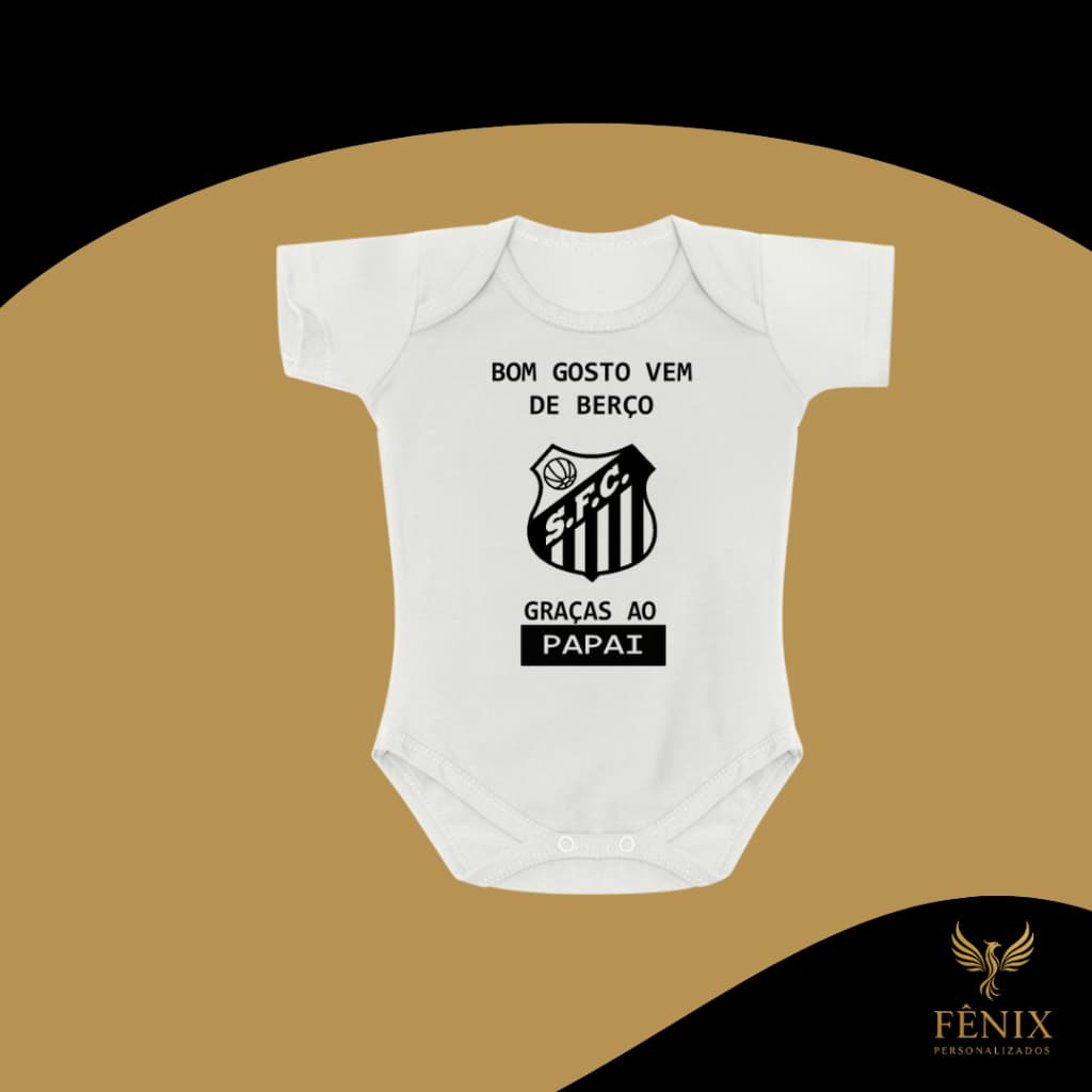 Body De Bebê Personalizado Time Santos Criativo Mamãe Papai Vovó Vovô Titia Titio Peixe