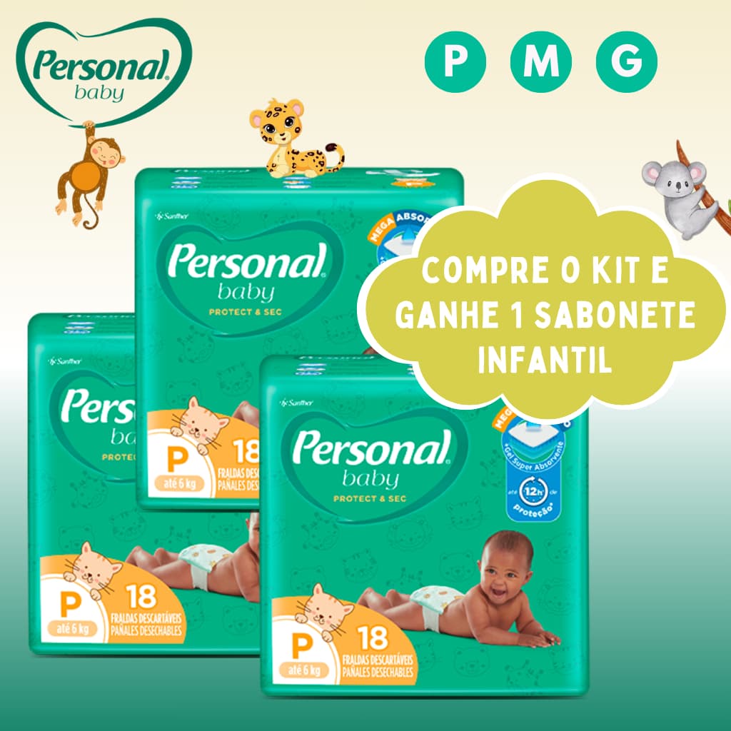 Kit 3 Pacote Fralda Descartavel Personal Baby Jumbinho