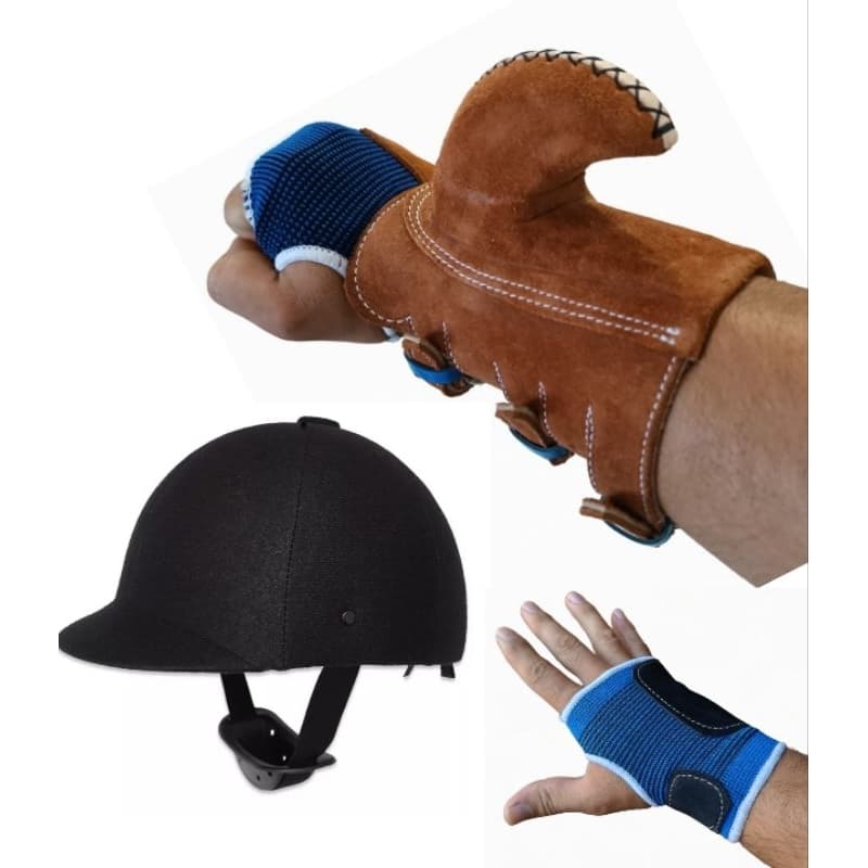 Kit Capacete hispismo + Luva 5 atacas + munhequeira vaquejada cavalo profissional vaqueiro