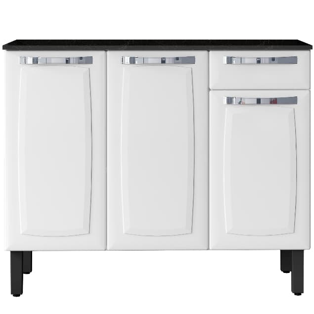 Balcão Armário Cozinha Itatiaia Rose com tampo 3 Portas 1 Gaveta Branco