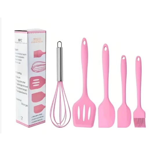 Kit 5 Peças Utensílios de Cozinha Silicone Colher Espátula Fue Espátula Pequena Pincel