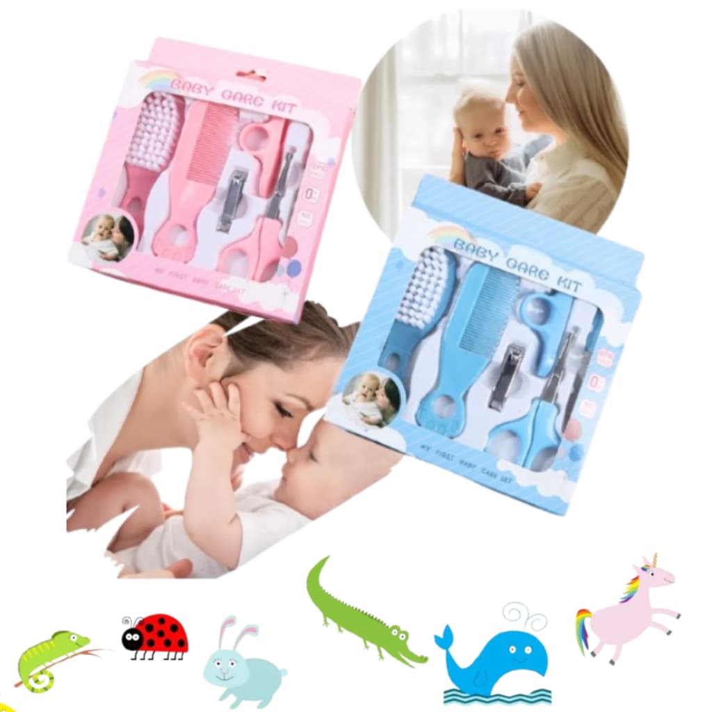 Kit Higiene Infantil 6 Peças Cuidados Bebe Recém Nascido Cortador de Unha Escova de Cabelo Tesoura